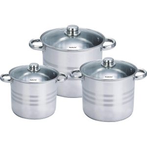 Royalty Line RL-SP4 6 Pcs Stainless Steel Pots Set with Glass Lids