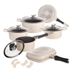 Royalty Line 15-Pieces Marble Coating Cookware Set – Cream