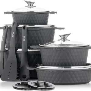 DMS® TSD5015 Induction Cookware Cooking Set Pots Soup Pot with Glass Lid Black