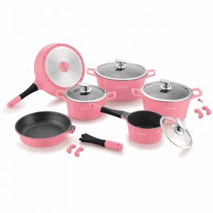 Royalty Line 14 piece Marble Coating Cookware Set Pink ES1014