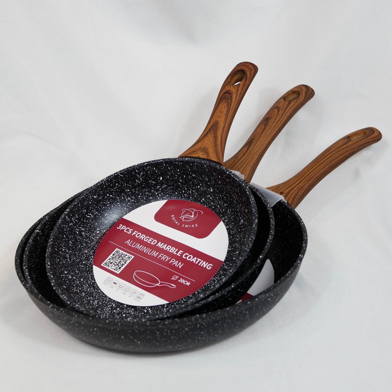 Set of 3 Royal Swiss black induction frying pans