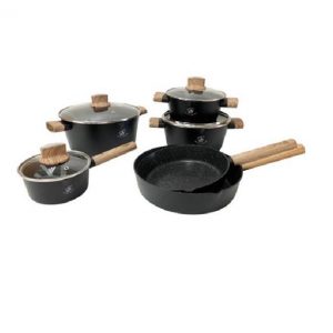 Royal Swiss Pan Set ® - Forged Pan Set - 10 pieces - Aluminum - With glass lids - All heat sources - Non-stick coating - PFAS-free - Marble coating - Induction - Black
