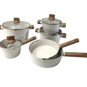 Royal Swiss Pan Set ® - Forged Pan Set - 10 pieces - Aluminum - With glass lids - All heat sources - Non-stick coating - PFAS-free - Marble coating - Induction - Beige