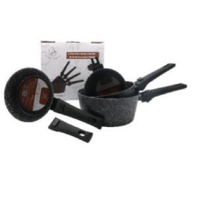 Royal Swiss ® Pan set - 8-piece - Sauce pan - Removable handle - Induction - 14,16,18 and 20 cm - Saucepans - Non-stick coating - Black
