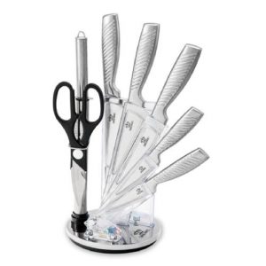 Complete Set of BLACK WOOD Stainless Steel Knives with Holder and Accessories